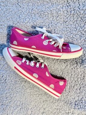 Cath Kidston Pink /White Polka Dot Canvas Plimsoll Sneakers. EUC